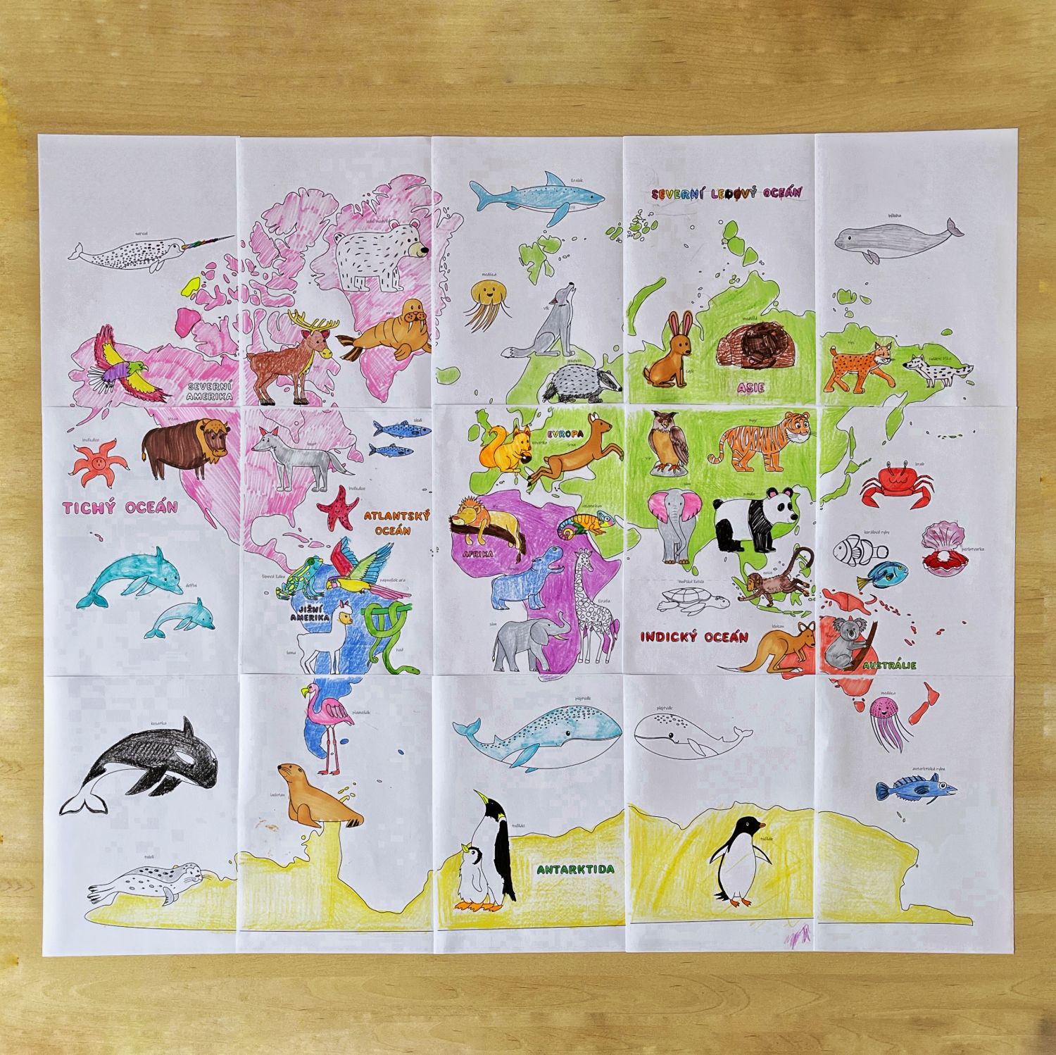 Maxiomalovánka mapa světa se zvířátky, PDF